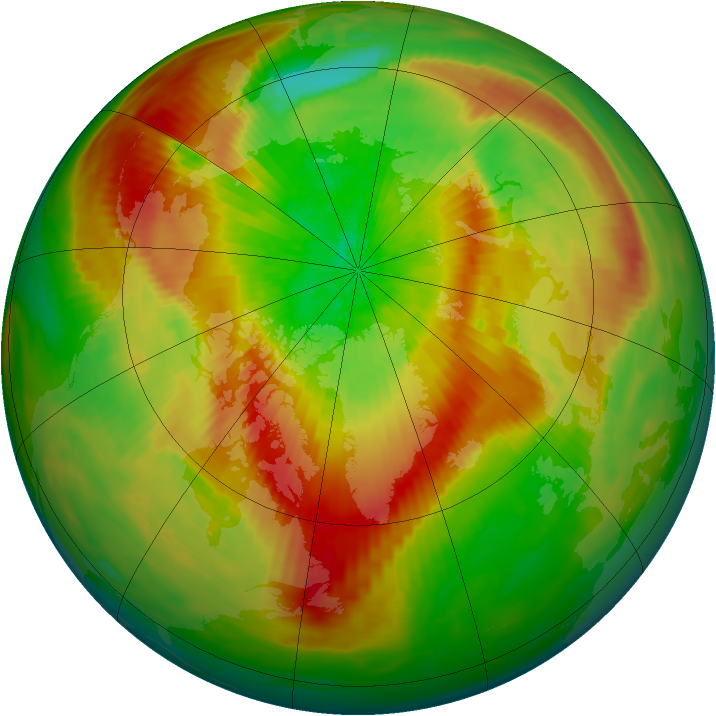 Arctic ozone map for 29 March 1990
